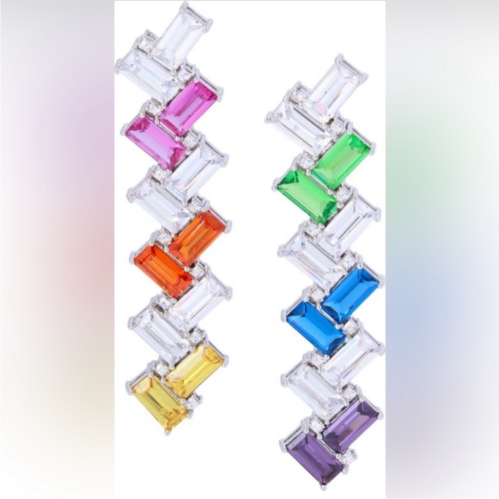 Kurt Geiger Rhodium Plated Multicolor Crystals Dangle Earrings 75$